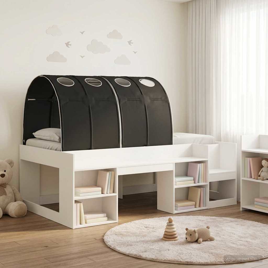 3423622_1.jpg vidaXL Posteľový rám s tunelom 3 pcs Biela a čierna Kompozitné drevo – Obrázok 1
