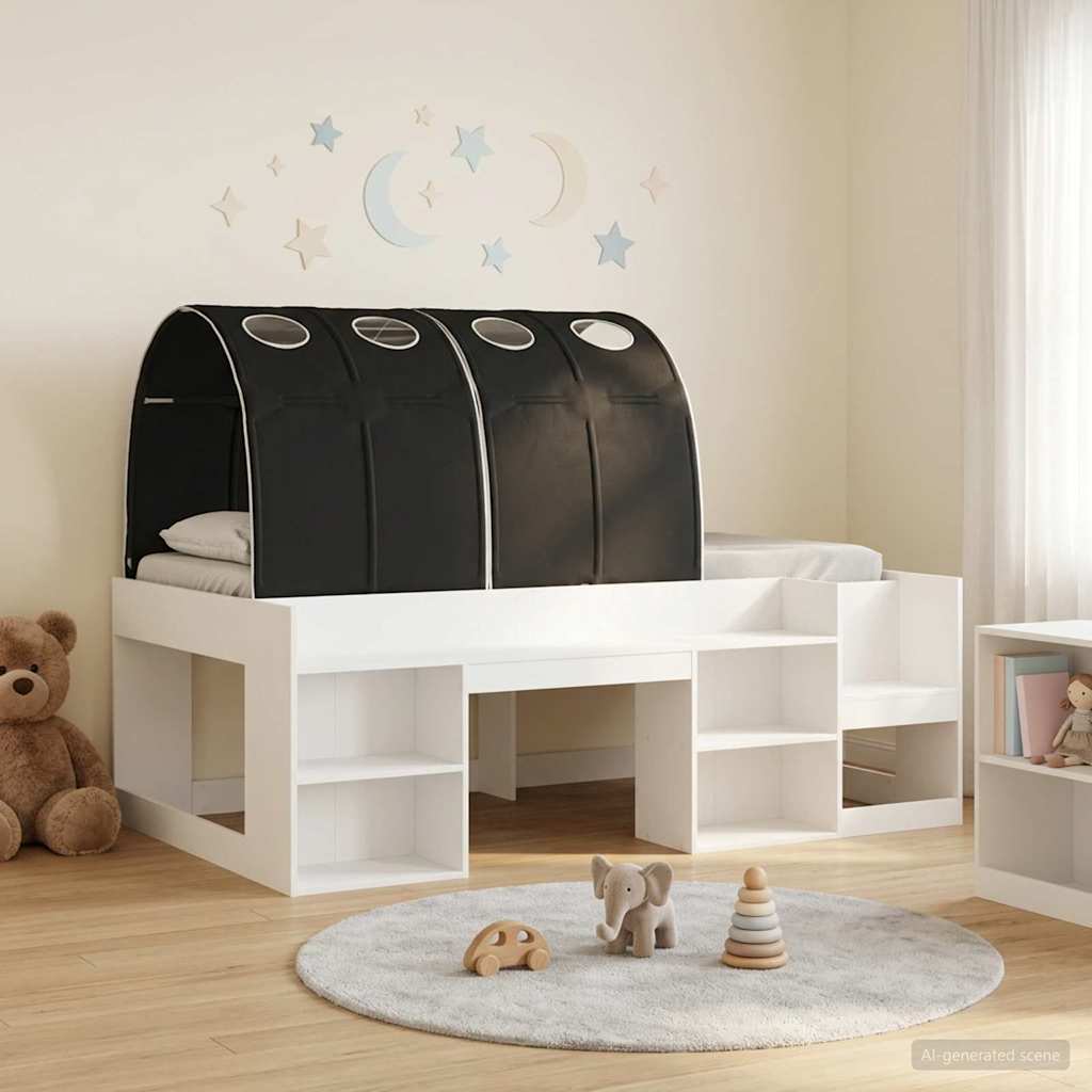 3423634_1.jpg vidaXL Posteľový rám s tunelom 3 pcs Biela a čierna Kompozitné drevo – Obrázok 1