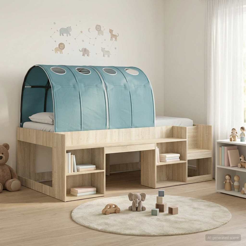 3423636_1.jpg vidaXL Posteľový rám s tunelom 3 ks Dub sonoma a svetlomodrá – Obrázok 1