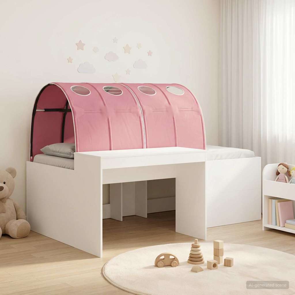 3423644_1.jpg vidaXL Rám postele s tunelom 3 pcs Biela a ružová Kompozitné drevo – Obrázok 1
