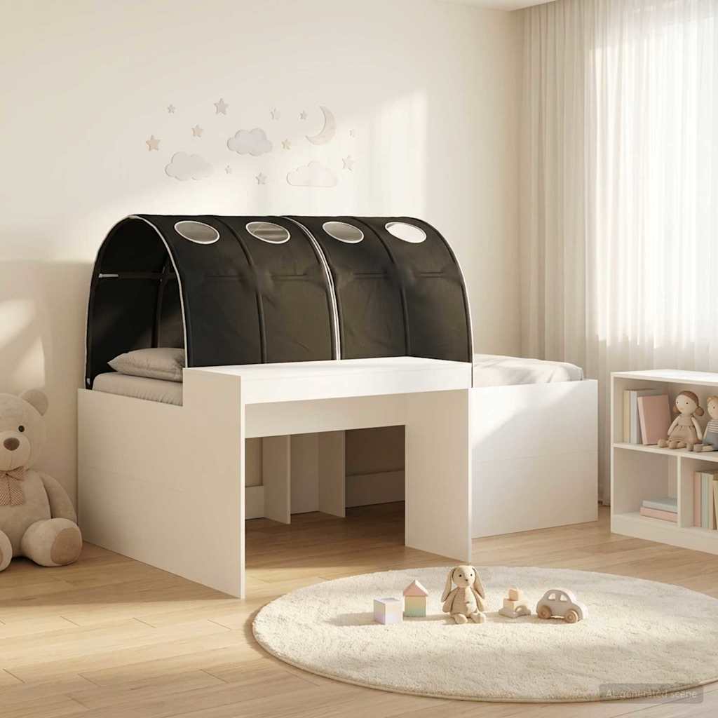3423670_1.jpg vidaXL Posteľ s Tunelom 4 pcs Biela a čierna Kompozitné drevo – Obrázok 1