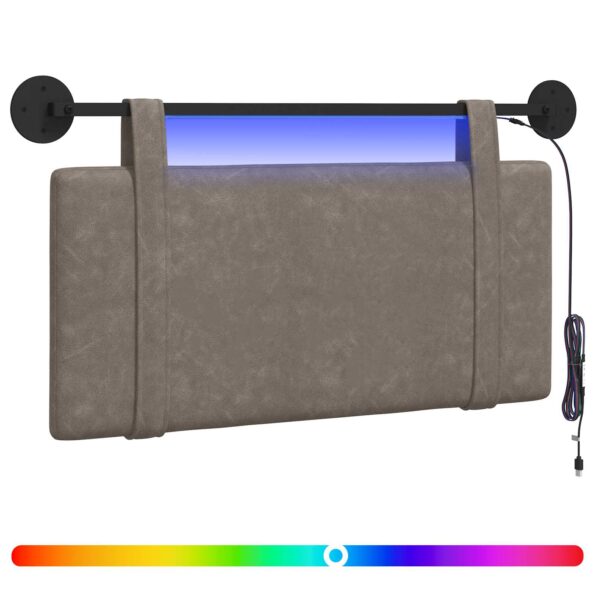vidaXL Závesné čelo postele S LED svetlom Sivá Antik PU – Obrázok 2