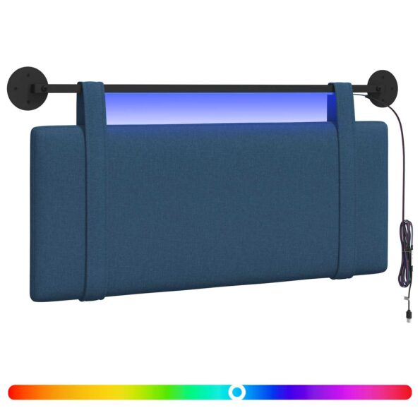 vidaXL Závesné čelo postele S LED svetlom Modrá Látka – Obrázok 2