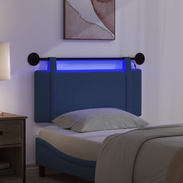 vidaXL Závesné čelo postele S LED svetlom Modrá Látka – Obrázok 5