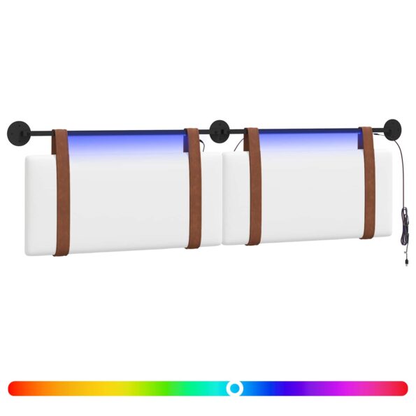 vidaXL Závesné čelo postele S LED svetlom Biela Antik PU – Obrázok 2