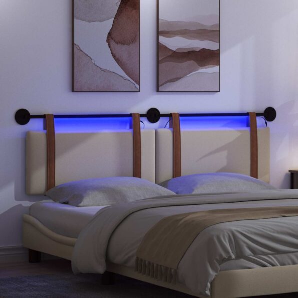 vidaXL Závesné čelo postele S LED svetlom Krémová Antik PU – Obrázok 5