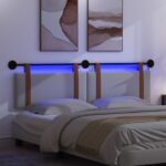 vidaXL Závesné čelo postele S LED svetlom Biela Antik PU – Obrázok 5