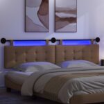 vidaXL Závesné čelo postele S LED svetlom Kapučínová Umelá koža – Obrázok 5