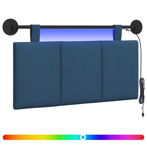 vidaXL Závesné čelo postele S LED svetlom Modrá Látka – Obrázok 2