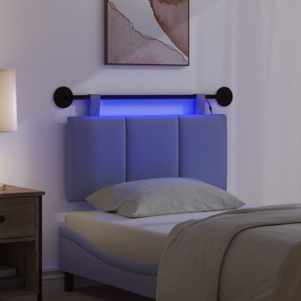 vidaXL Závesné čelo postele S LED svetlom Modrá džínovina Látka – Obrázok 5