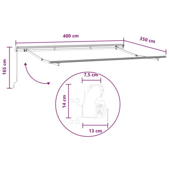 vidaXL Zatemniteľná markíza Piesková 400 × 350 cm Polyester a oceľ – Obrázok 6