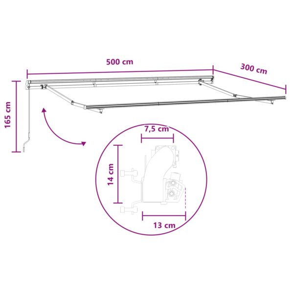 vidaXL Zatemniteľná markíza Piesková 500 × 300 cm Polyester a oceľ – Obrázok 6