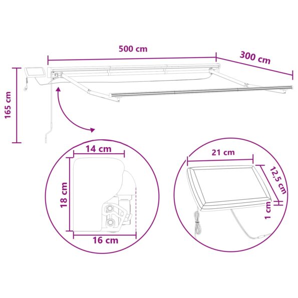 vidaXL Ručný rám markízy s LED Sivohnedá 5 x 3 m – Obrázok 8