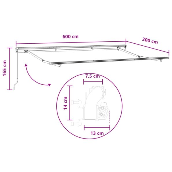 vidaXL Sklopná markíza Piesková 600 cm 100% polyester a hliník – Obrázok 6