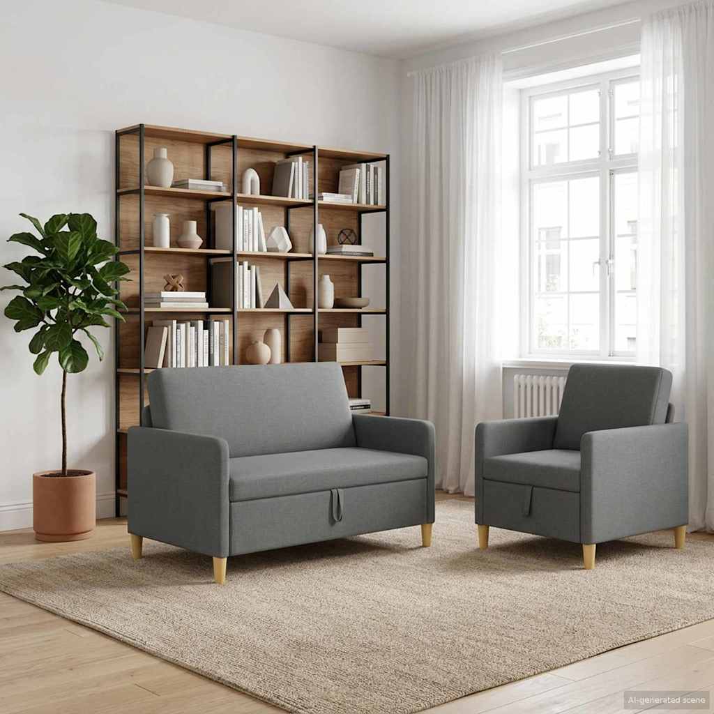 3429149_1.jpg vidaXL Súprava pohovky s úložným priestorom 2 pcs Tmavosivá Polyester – Obrázok 1