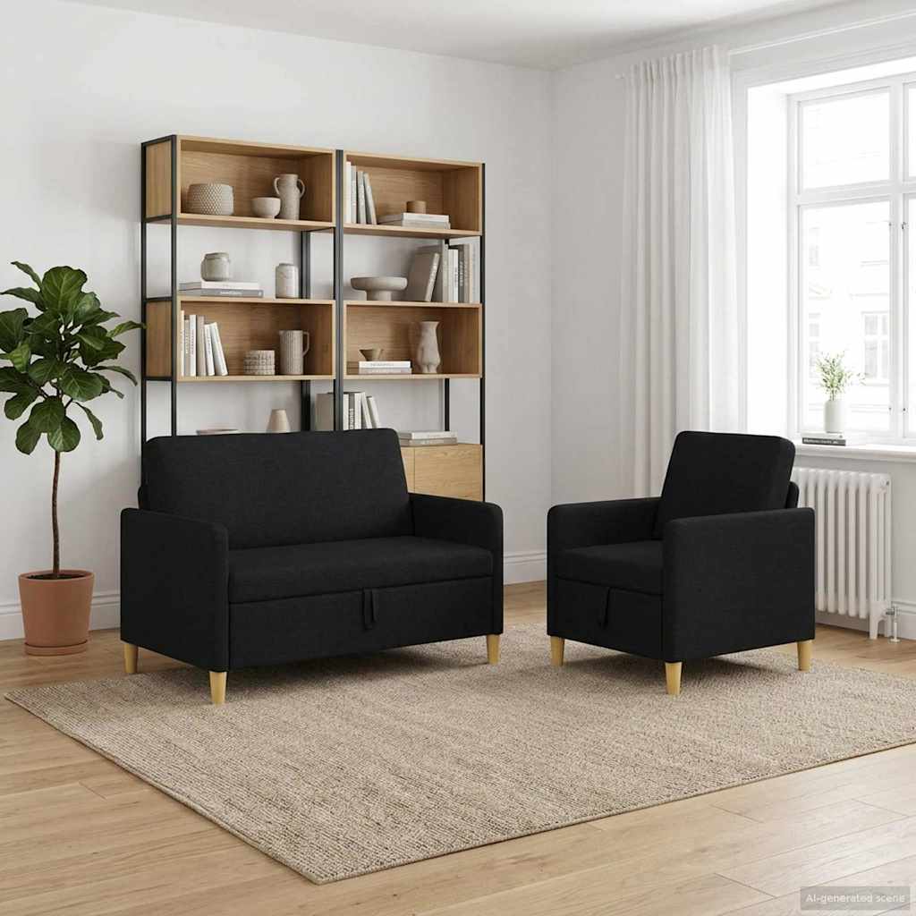 3429150_1.jpg vidaXL Súprava pohovky s úložným priestorom 2 pcs Čierna Polyester – Obrázok 1