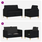 vidaXL Súprava pohovky s úložným priestorom 2 pcs Čierna Polyester – Obrázok 6