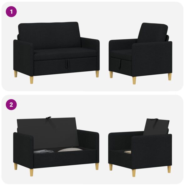 vidaXL Súprava pohovky s úložným priestorom 2 pcs Čierna Polyester – Obrázok 6