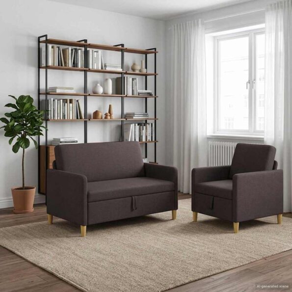 vidaXL Súprava pohovky s úložným priestorom 2 pcs Tmavohnedá Polyester – Obrázok 3