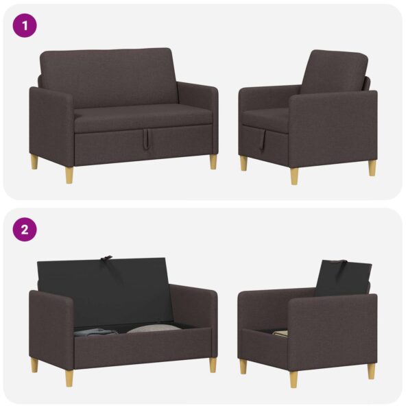vidaXL Súprava pohovky s úložným priestorom 2 pcs Tmavohnedá Polyester – Obrázok 7