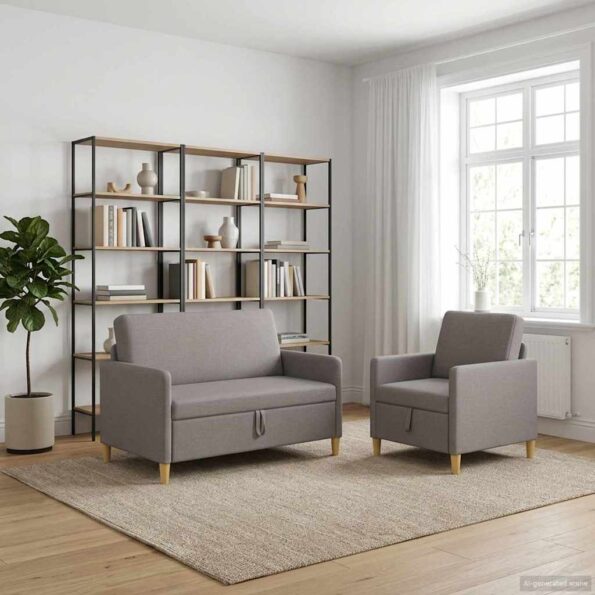 vidaXL Súprava pohovky s úložným priestorom 2 pcs Sivohnedá Polyester – Obrázok 3