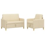 vidaXL Súprava pohovky s úložným priestorom 2 pcs Krémová Polyester – Obrázok 2