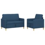 vidaXL Súprava pohovky s úložným priestorom 2 pcs Modrá Polyester – Obrázok 2