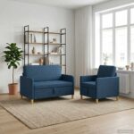vidaXL Súprava pohovky s úložným priestorom 2 pcs Modrá Polyester – Obrázok 3