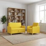 vidaXL Súprava pohovky s úložným priestorom 2 pcs Svetložltá Polyester – Obrázok 3
