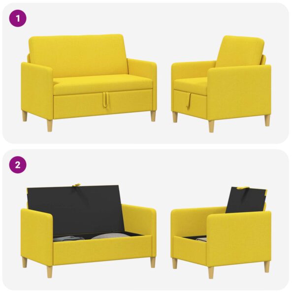 vidaXL Súprava pohovky s úložným priestorom 2 pcs Svetložltá Polyester – Obrázok 7