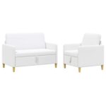 vidaXL Súprava pohovky s úložným priestorom 2 pcs Biela Polyester – Obrázok 2