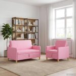 vidaXL Súprava pohovky s úložným priestorom 2 pcs Ružová Polyester – Obrázok 3