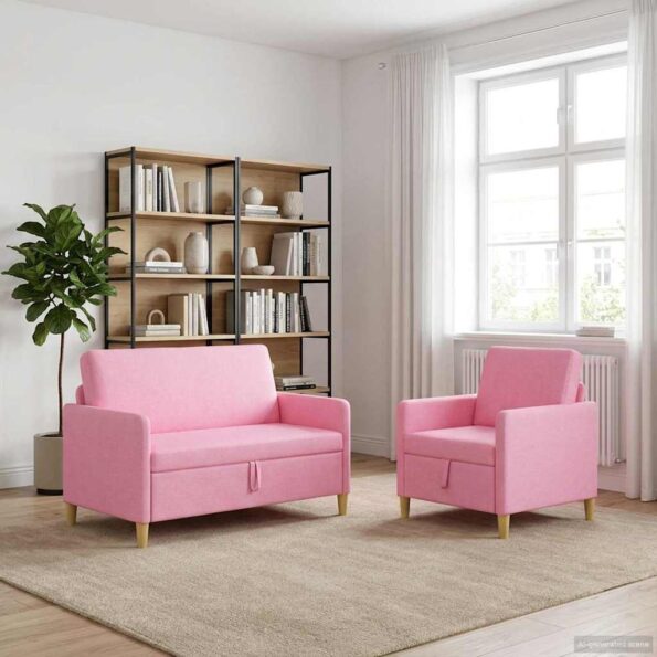 vidaXL Súprava pohovky s úložným priestorom 2 pcs Ružová Polyester – Obrázok 3