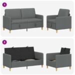 vidaXL Súprava pohovky s úložným priestorom 2 pcs Tmavosivá Polyester – Obrázok 4