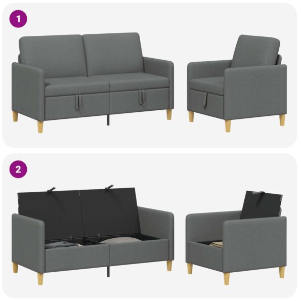 vidaXL Súprava pohovky s úložným priestorom 2 pcs Tmavosivá Polyester – Obrázok 4