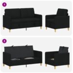 vidaXL Súprava pohovky s úložným priestorom 2 pcs Čierna Polyester – Obrázok 3