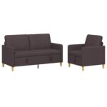 vidaXL Súprava pohovky s úložným priestorom 2 pcs Tmavohnedá Polyester – Obrázok 2