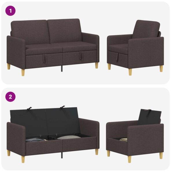 vidaXL Súprava pohovky s úložným priestorom 2 pcs Tmavohnedá Polyester – Obrázok 4