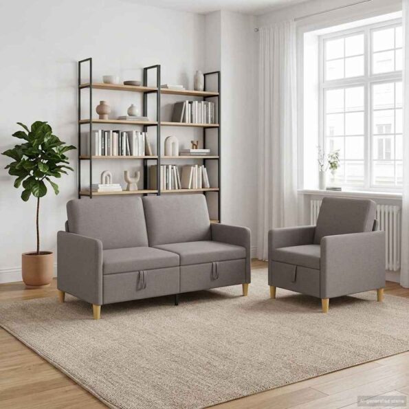 vidaXL Súprava pohovky s úložným priestorom 2 pcs Sivohnedá Polyester – Obrázok 3