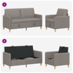 vidaXL Súprava pohovky s úložným priestorom 2 pcs Sivohnedá Polyester – Obrázok 4