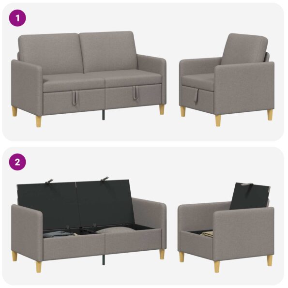 vidaXL Súprava pohovky s úložným priestorom 2 pcs Sivohnedá Polyester – Obrázok 4