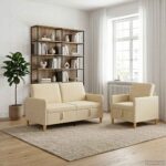 vidaXL Súprava pohovky s úložným priestorom 2 pcs Krémová Polyester – Obrázok 3