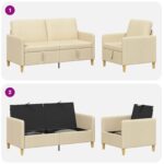 vidaXL Súprava pohovky s úložným priestorom 2 pcs Krémová Polyester – Obrázok 4