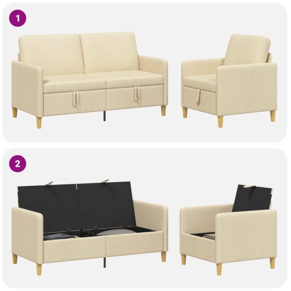 vidaXL Súprava pohovky s úložným priestorom 2 pcs Krémová Polyester – Obrázok 4