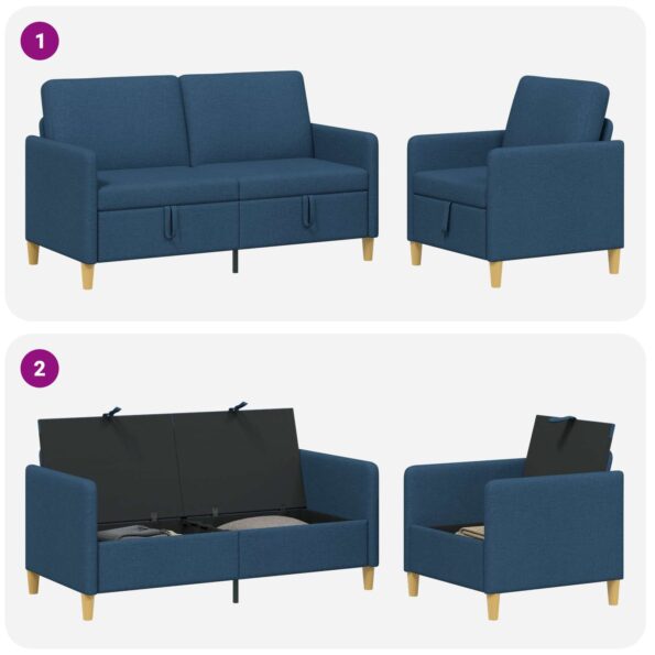 vidaXL Súprava pohovky s úložným priestorom 2 pcs Modrá Polyester – Obrázok 4
