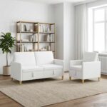 vidaXL Súprava pohovky s úložným priestorom 2 pcs Biela Polyester – Obrázok 3