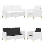 vidaXL Súprava pohovky s úložným priestorom 2 pcs Biela Polyester – Obrázok 4