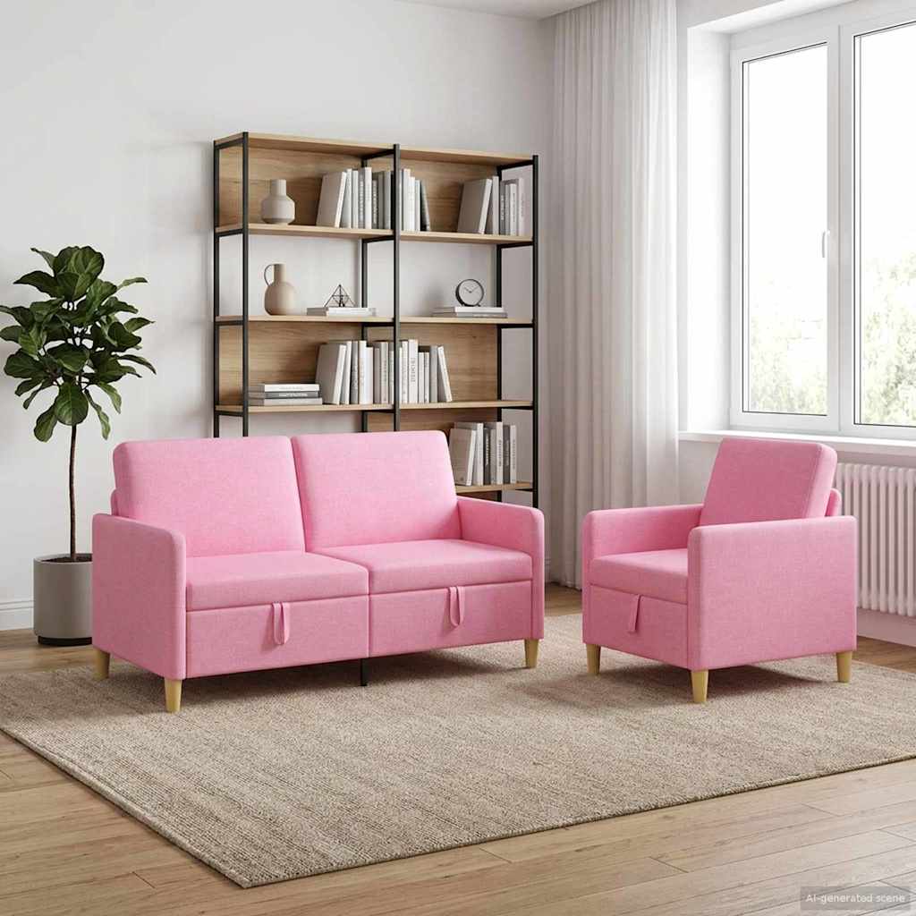 3429188_1.jpg vidaXL Súprava pohovky s úložným priestorom 2 pcs Ružová Polyester – Obrázok 1