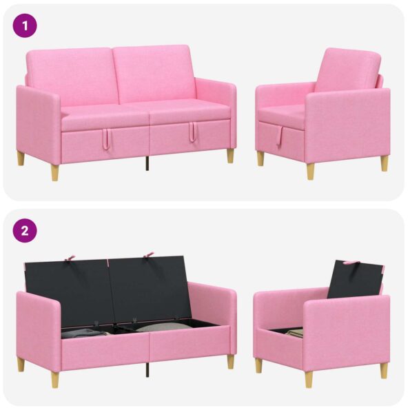 vidaXL Súprava pohovky s úložným priestorom 2 pcs Ružová Polyester – Obrázok 4