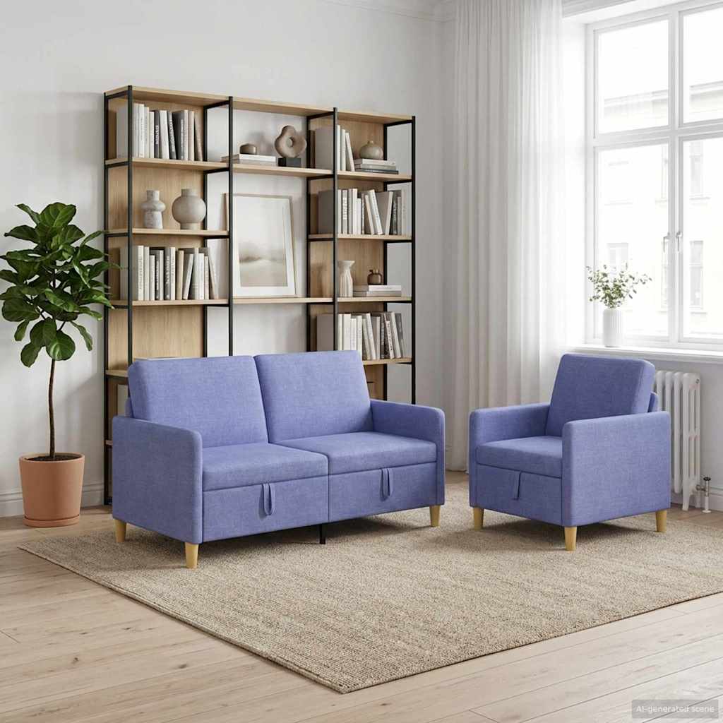 3429189_1.jpg vidaXL Súprava pohovky s úložným priestorom 2 pcs Modrá džínovina – Obrázok 1